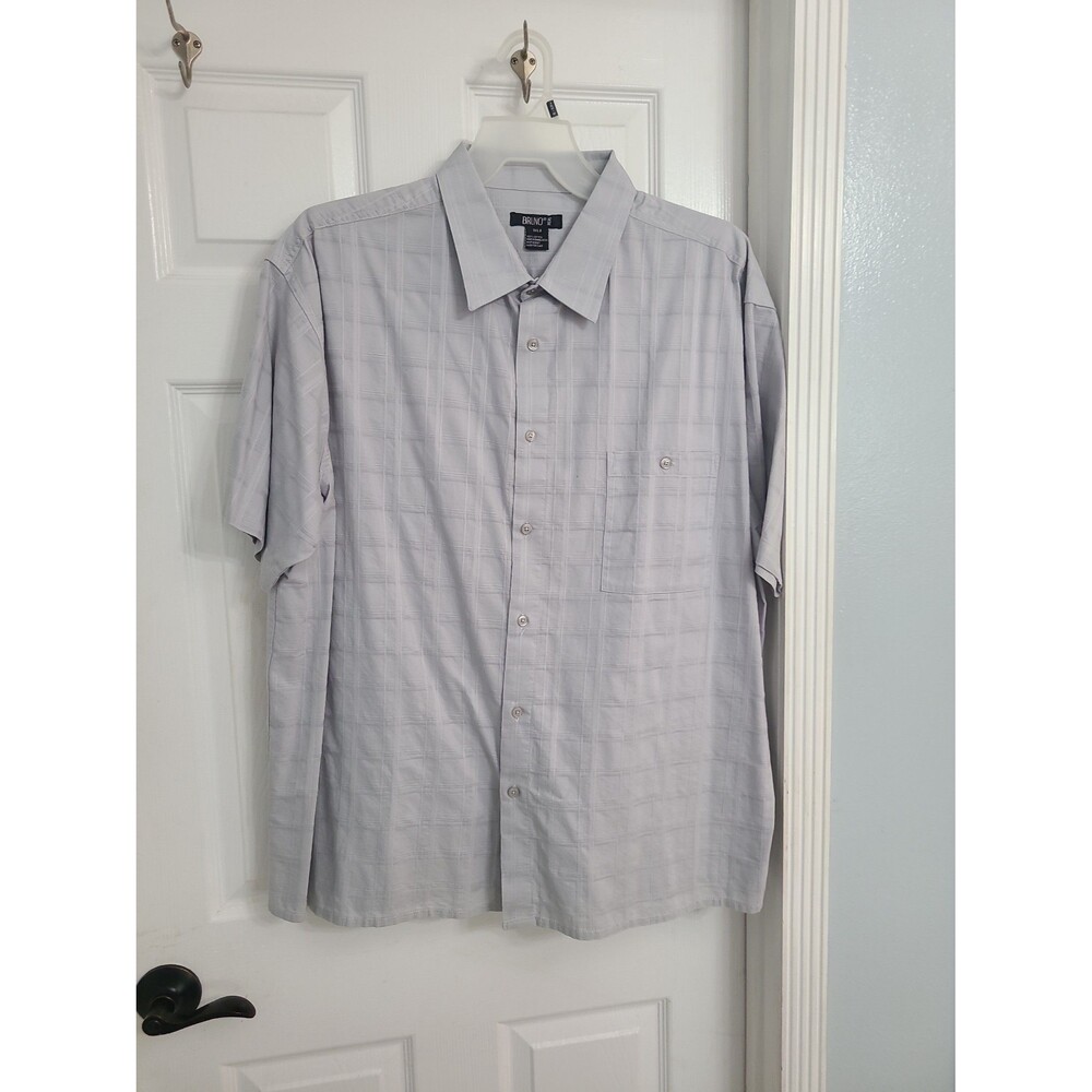 Bruno light gray short-sleeve buttonup shirt subtle grid or plaid pattern sz 3XL